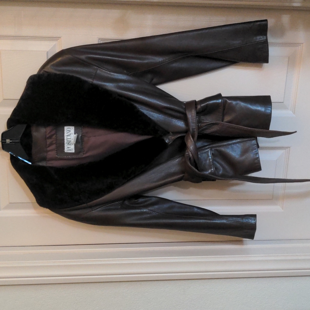 Women's Positano Pellet Brown Jacket with Faux Fur Collar Small